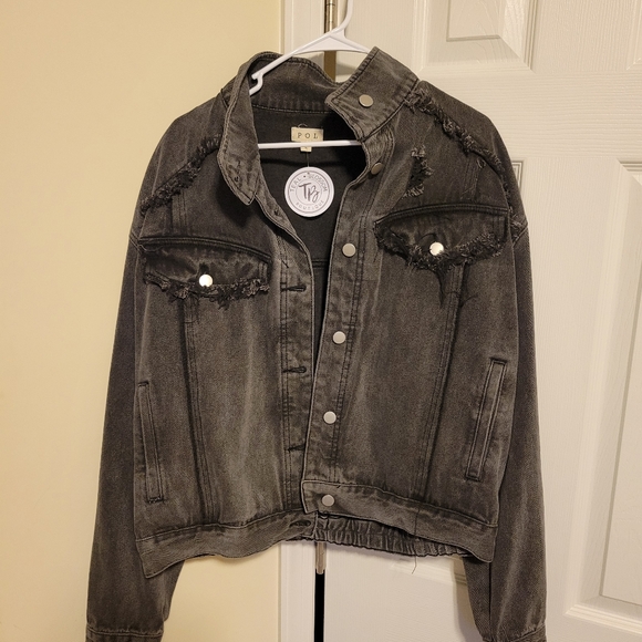 POL Rhinestone Fringe Black Denim Jacket (Large) - Picture 6 of 6